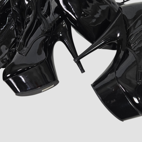 Pleaser Delight 3023 Platform Stiletto Boots Black Patent Thigh High OTK Heels 8 - Picture 14 of 14